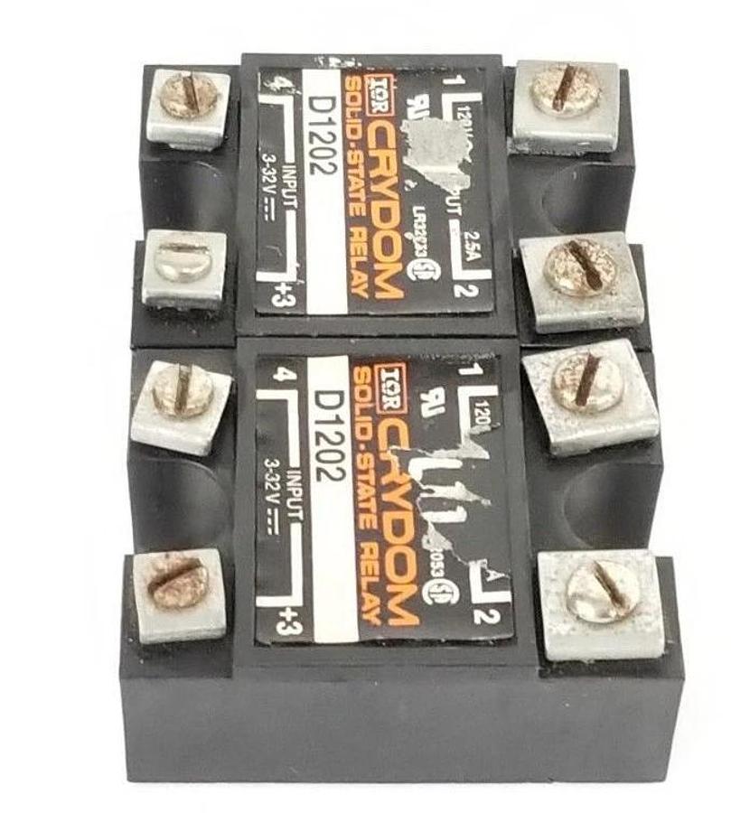 Used LOT OF 2 CRYDOM D1202 SOLID STATE RELAYAS 120V, 2.5A