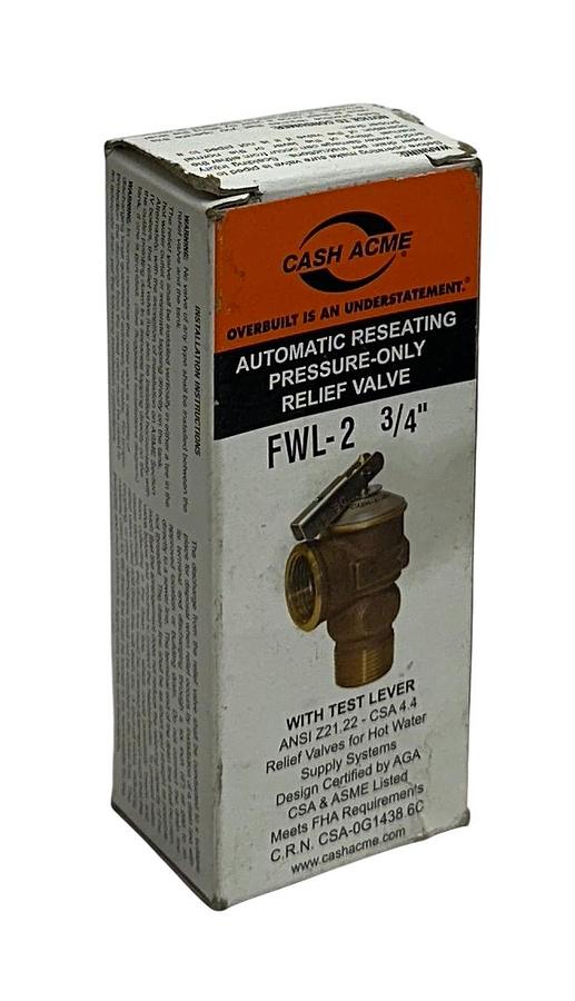 Used CASH ACME FWL-2 / FWL2 AUTOMATIC RESEATING RELIEF VALVE 3/4'' OEM NSMP