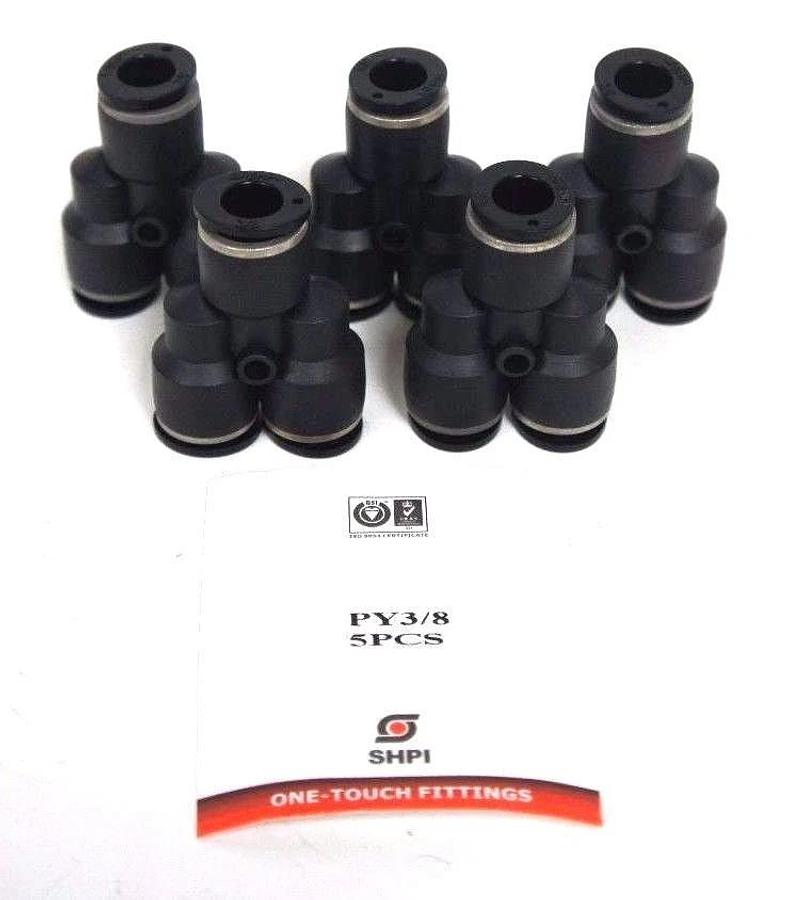 Used LOT OF 5 NEW COMPOSITE PUSH TO CONNECT UNION "Y" FITTINGS 3/8" OD, LG84PC-6-6