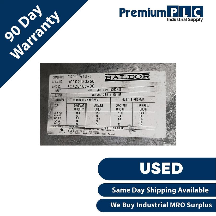 Used USED BALDOR ID15H410-E AC INVERTER 460V, 15H, 7.5/10/15HP SPEC NO. FIF2010C-00