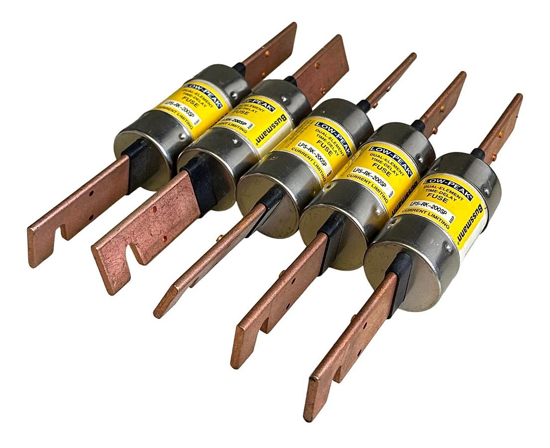 Used 5 BUSSMANN LPS-RK-200SP / LPSRK200SP LOW-PEAK TIME-DELAY FUSES 600VAC/300VDC