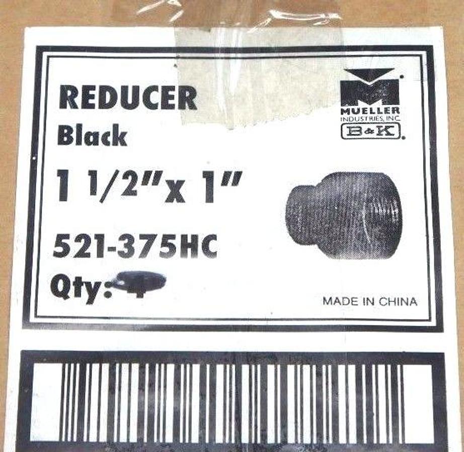 Used LOT OF 2 NEW MUELLER 521-375HC BLACK REDUCERS 1-1/2" X 1", 521375HC