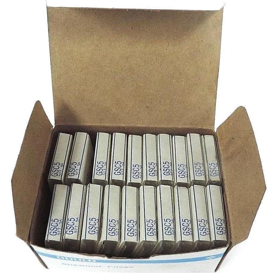 Used BOX OF 100 NEW GOULD SHAWMUT GSC5 TIME DELAY FUSES 125V, 5AMP