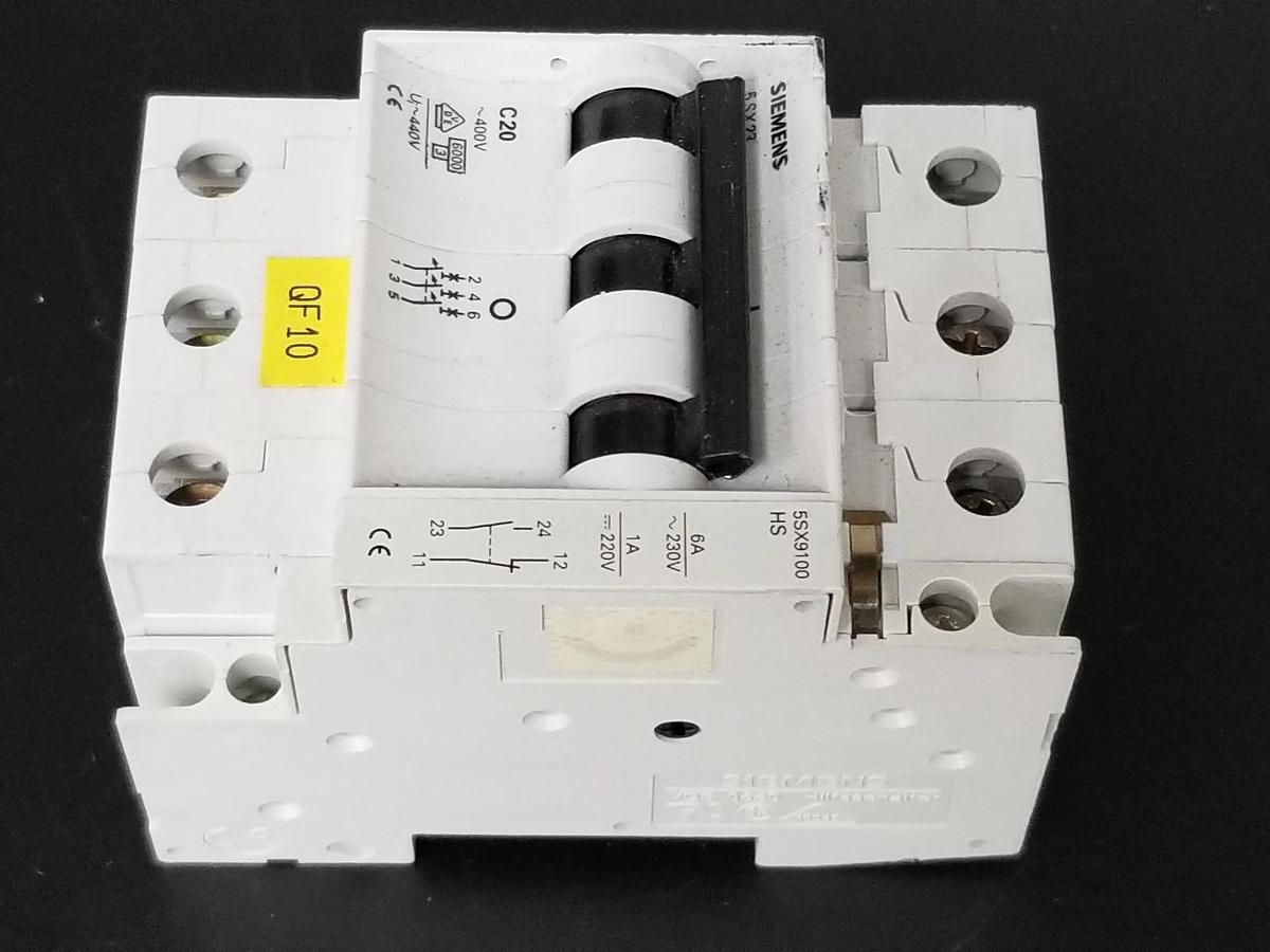 Used SIEMENS 5SX2C20 CIRCUIT BREAKER 400V, W/ 5SX9100-HS AUX. CONTACT BLOCK