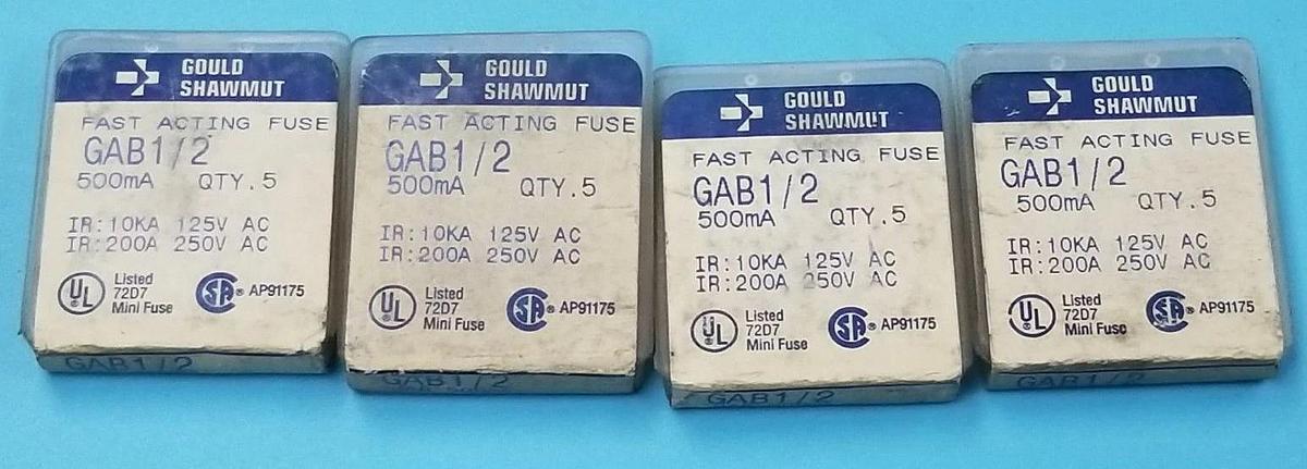 LOT OF 22 NEW GOULD SHAWMUT GAB 1/2 FAST ACTING FUSES GAB12, 500mA