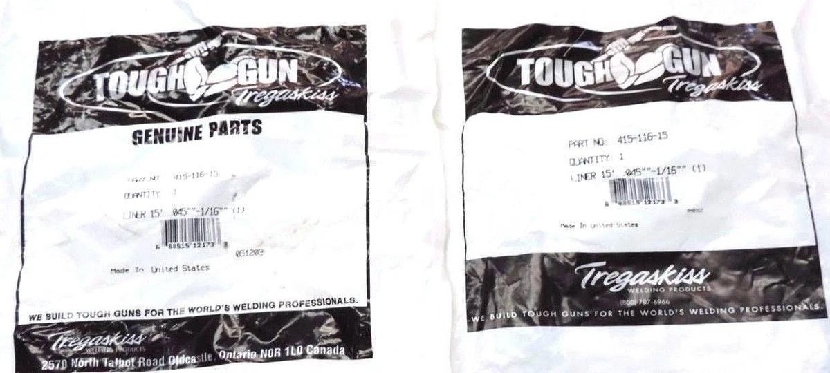 Used LOT OF 2 NEW TREGASKISS 415-116-15 WIRE CONDUIT, LINER 15' FOR .045"-1/16" WIRE