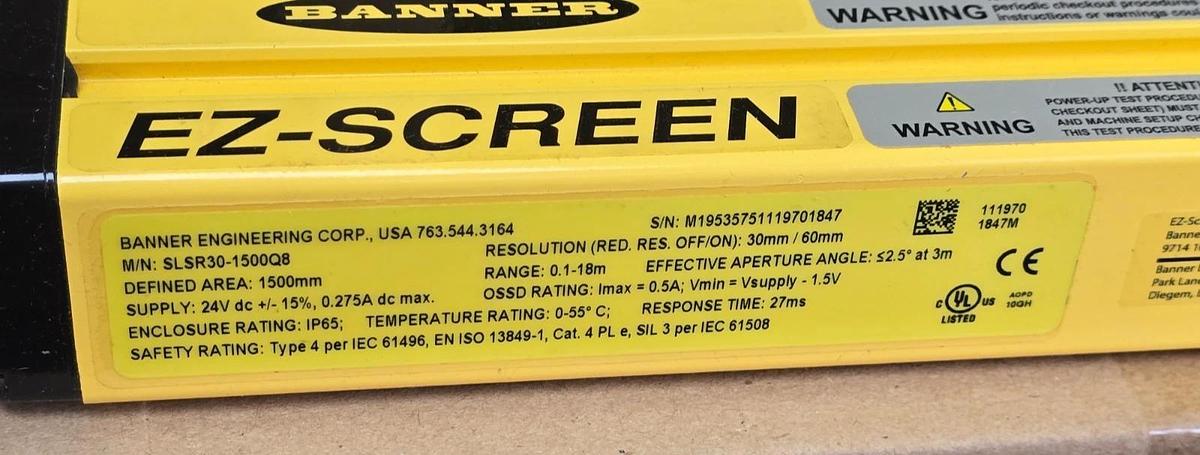 Banner Engineering SLSP30-1500Q88 EZ-SCREEN Safety Light Curtain Set 72396 NSMP