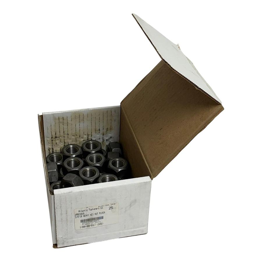 Used Box of 25 Atlantic Fasteners 3/4-10 Heavy Hex Nuts Plain Finish 1P023410