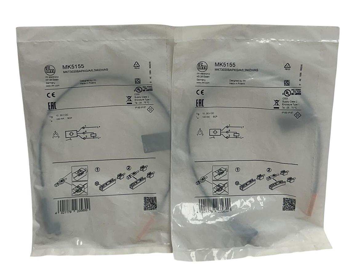Used 2 IFM MKT3020BAPKG/A/0,3M/ZH/AS / MK5155 T-SLOT CYLINDER SENSORS 10-30VDC NSFS