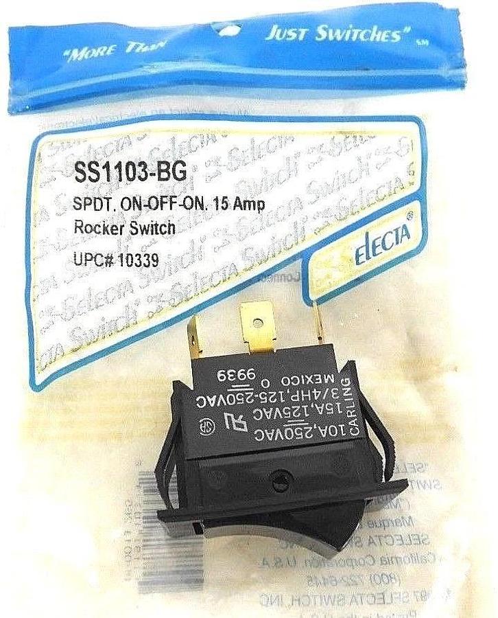 Used NEW SELECTA SS1103-BG ROCKER SWITCH SPDT ON-OFF-ON, 15AMP, SS110BG