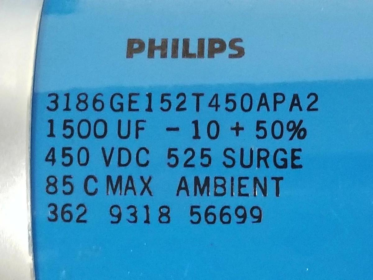 Used LOT OF 4 PHILIPS 3186GE152T450APA2 ELECTROLITIC CAPACITORS 1500 UF 450VDC 56699