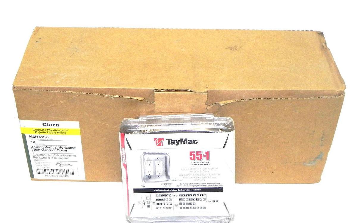 Used BOX OF 10 NEW TAYMAC MM1410C 55-IN-1 WEATHERPROOF RECEPTACLE COVERS