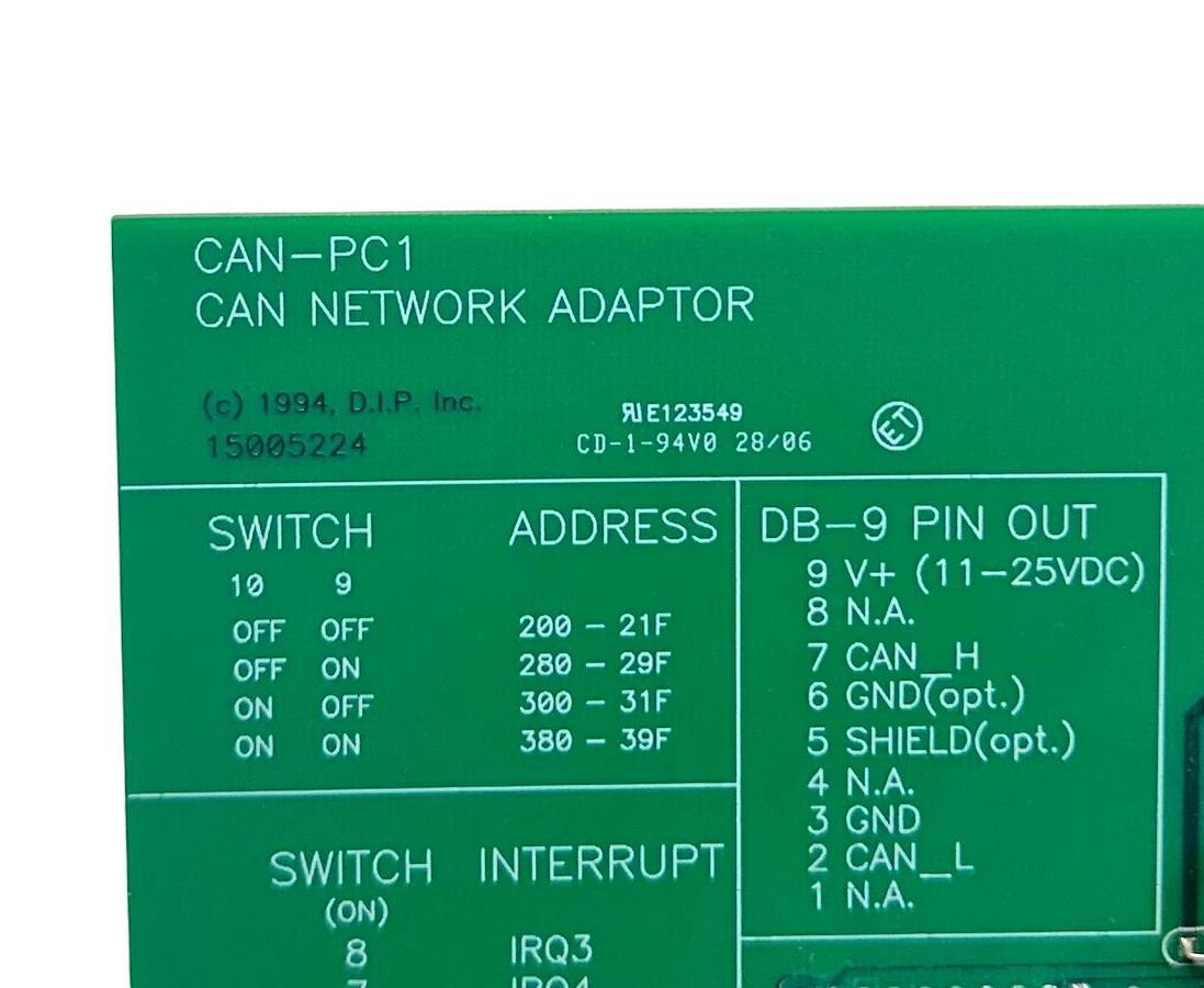 Used MKS DIP CAN-PC1 / CANPC1 CAN NETWORK ADAPTER CARD 15005224 Rev. 01 DIP052 USNP