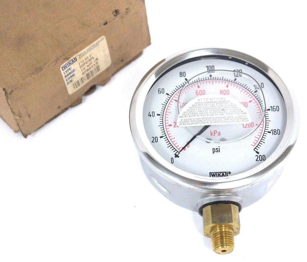 Used NIB WIKA 213.53 4" PRESSURE GAUGE 1/4" NPT LM 200PSI/KPA 4280113