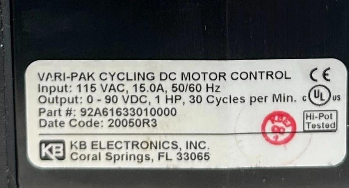 Used KB ELECTRONICS CAMCO 92A61633010000 VARI-PAK DC MOTOR SPEED CONTROL 1HP USNP