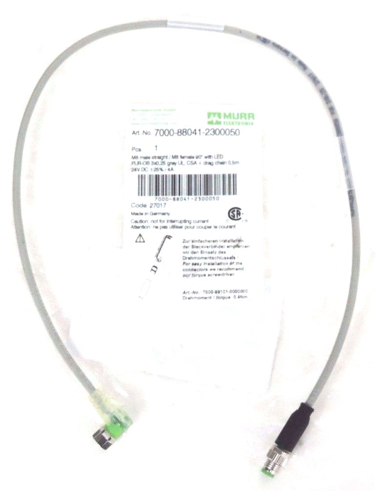 Used NIB MURR ELEKTRONIK 7000-88041-2300050 M8 MALE/FEMALE CONNECTOR 24VDC, 4A