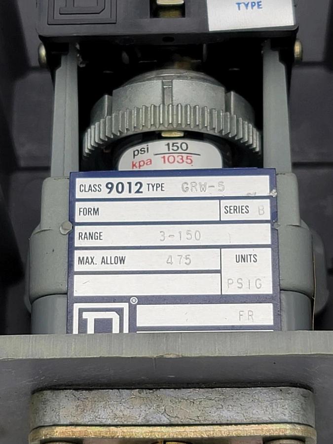 NIB SQUARE D 9012-GRW5 PRESSURE SWITCH 9012GRW5 SER. B RANGE 3-150PSIG