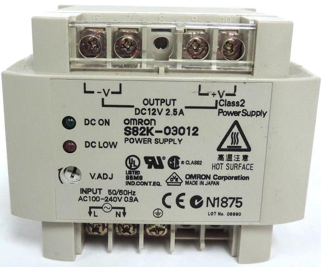 Used OMRON S82K-03012 POWER SUPPLY, 100-240VAC SUPPLY, 12VDC OUTPUT, 2.5A