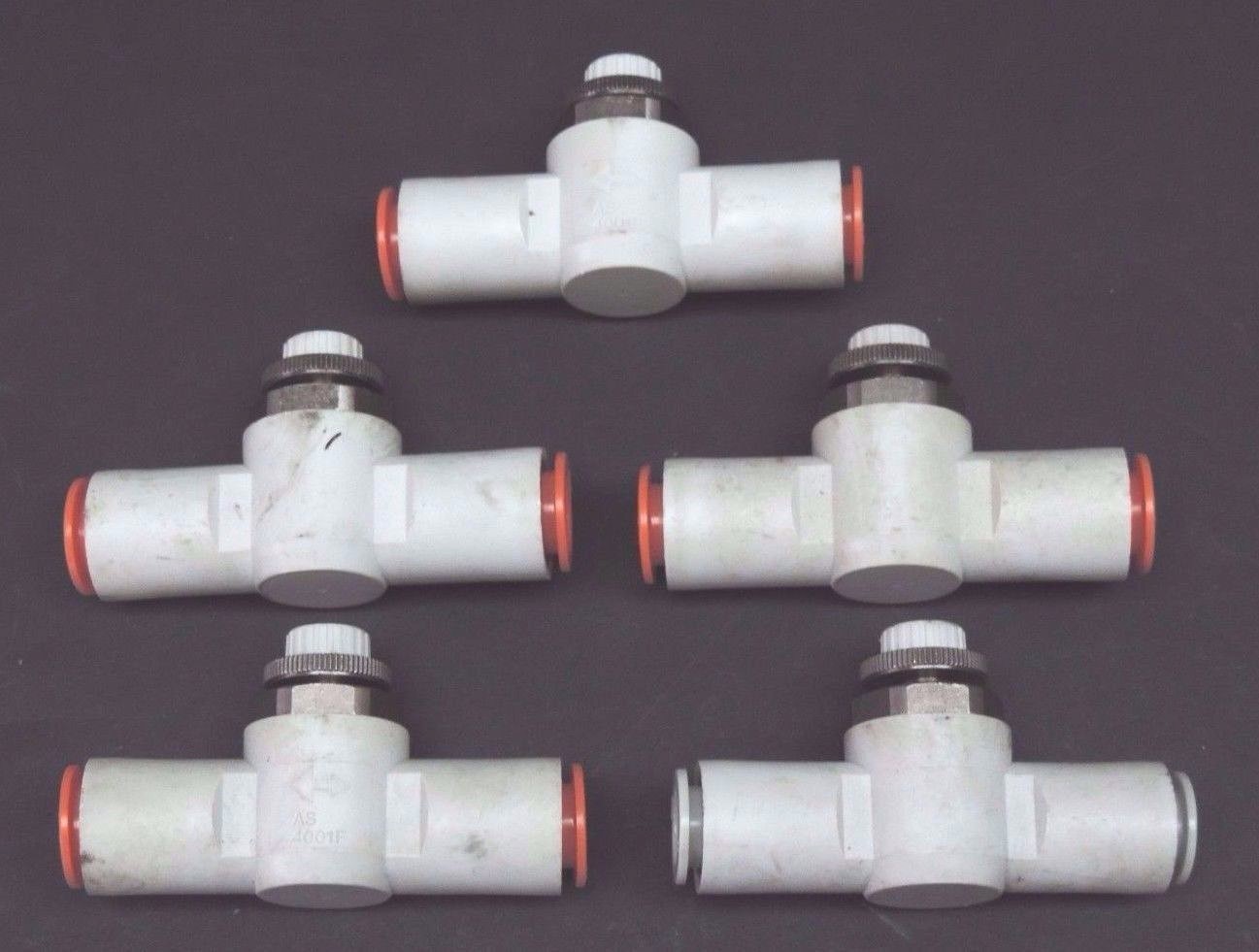 Used LOT OF 5 SMC AS4001F SPEED CONTROL VALVES 1/2"