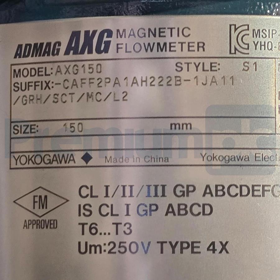 Yokogawa ADMAG Magnetic Flowmeter AXG150-CAFF2PA1AH222B-1JA11/GRH/SCT/MC/L2 NSNP