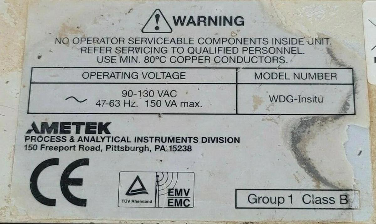 Used AMETEK WDG INSITU O2 FLUE GAS ANALYZER 90-130VAC 47-63HZ 150 VA MAX.