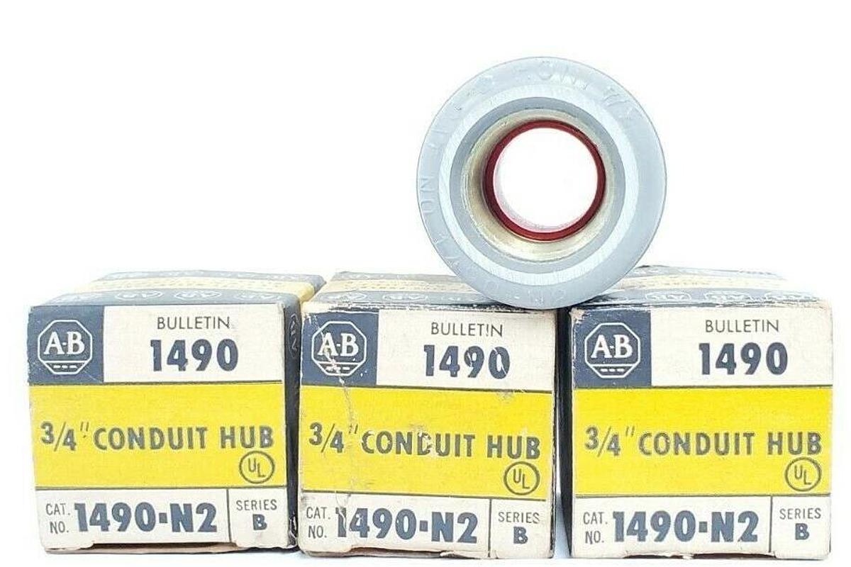 Used LOT OF 3 NIB ALLEN BRADLEY 1490-N2 3/4'' CONDUIT HUBS 1490N2, SER. B