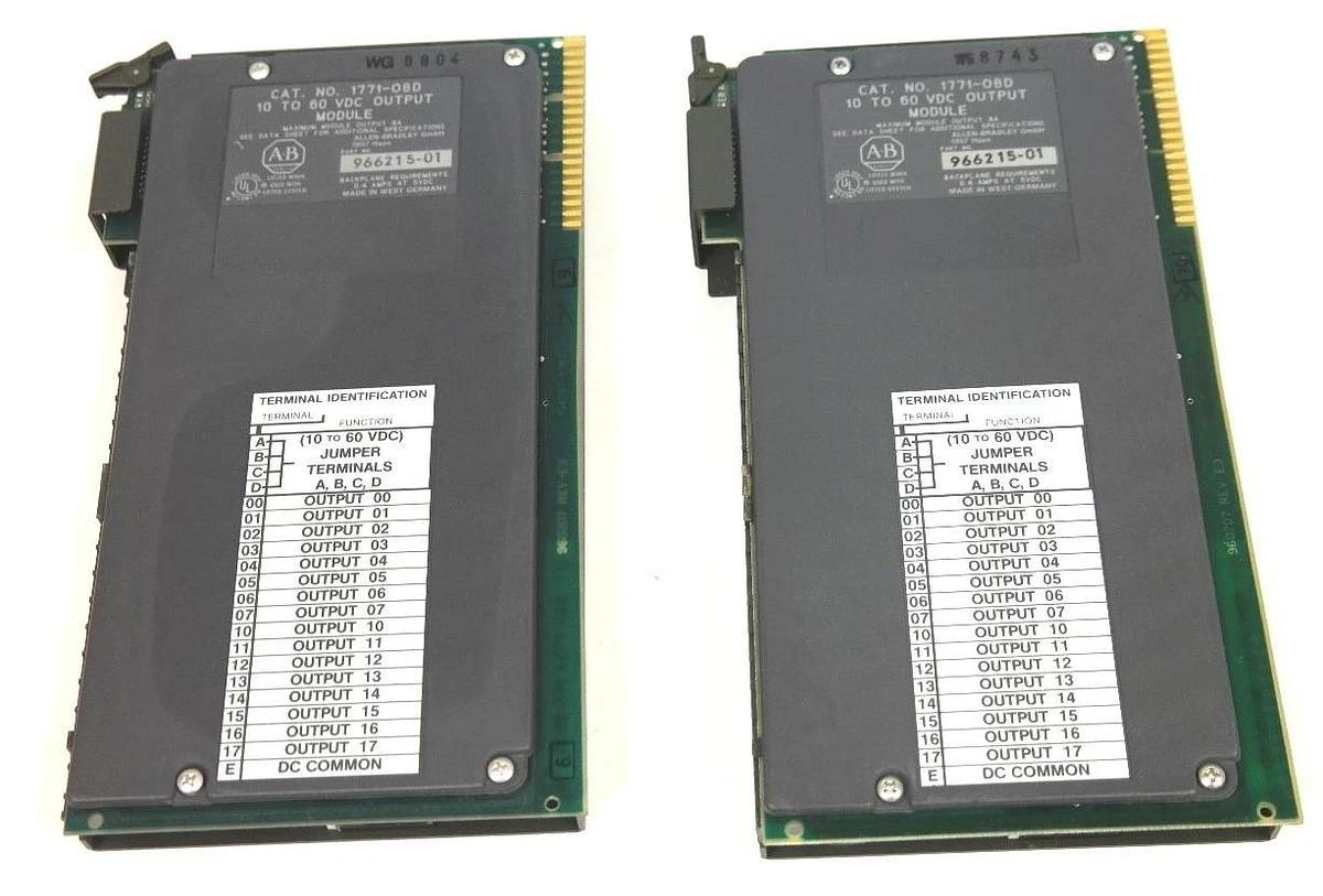 Used LOT OF 2 ALLEN BRADLEY 1771-OBD 10 TO 60 VDC OUTPUT MODULES P/N: 966215-01