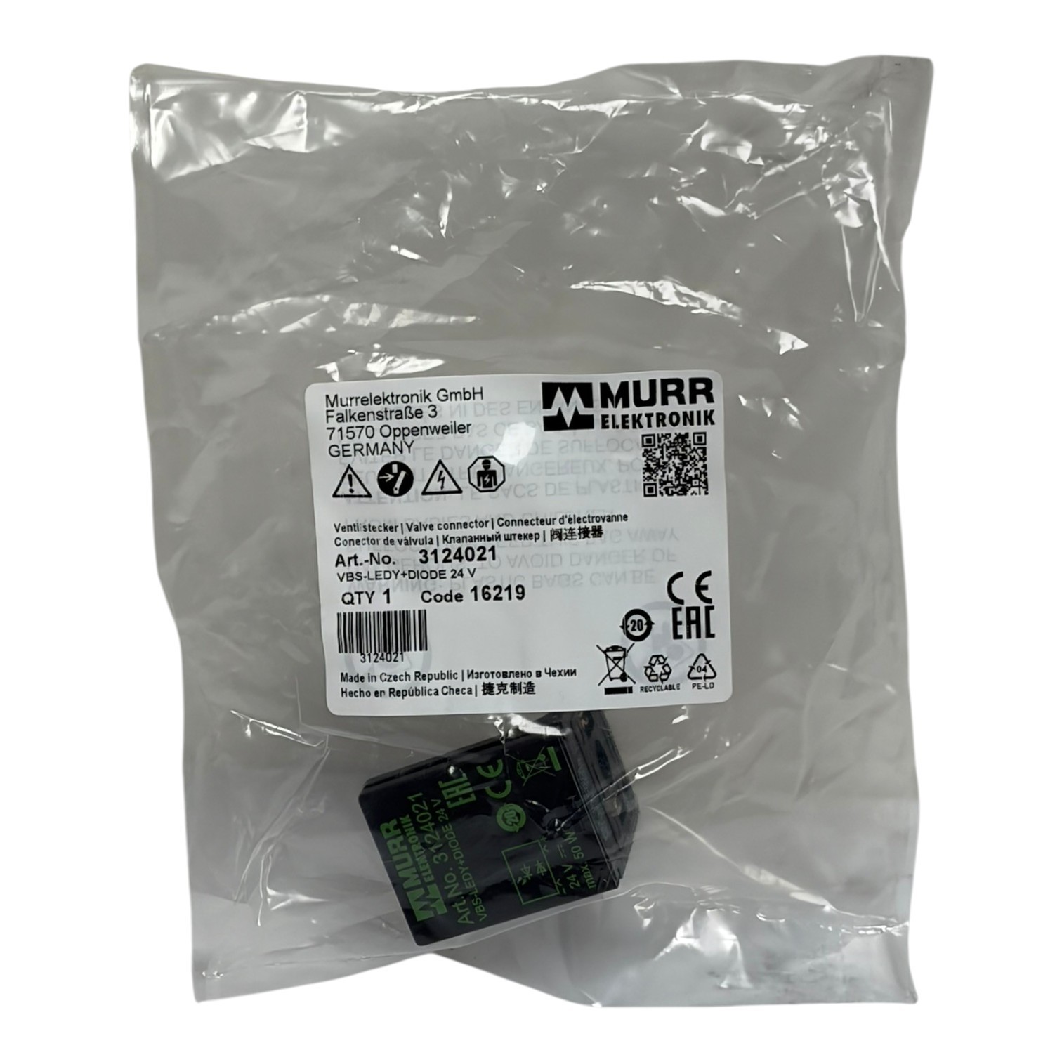 Murrelektronik 3124021 Valve Connector Form B 24V LED Diode New Sealed