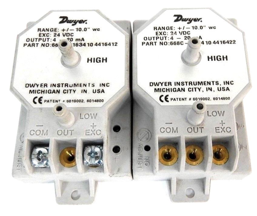 Used LOT OF 2 DWYER 668C-1634 10 COMPACT DIFFERENTIAL PRESSURE TRANSMITTER 668C-16