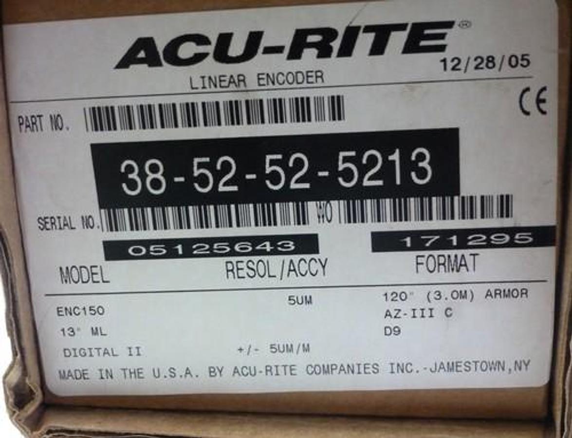 Used ACU-RITE ENC150 38-52-52-5213 LINEAR ENCODER 3852525213 MISSING READING HEAD LNC