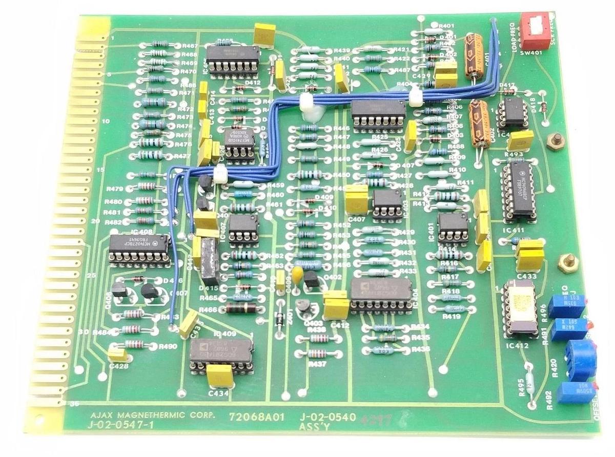 Used AJAX MAGNETHERMIC J-02-0547-1 PC BOARD SC72068A01, J-02-0546-1