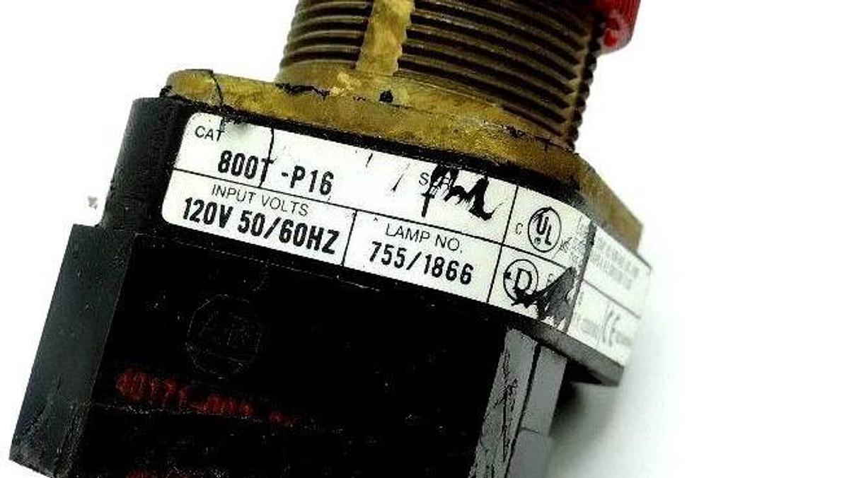 Used ALLEN BRADLEY 800T-P16 PILOT LIGHT, RED LENS, SER. T, 120V, 50/60HZ, 800TP16