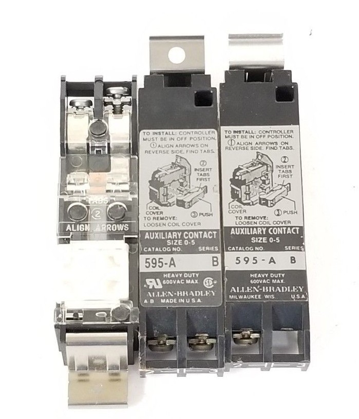 Used LOT OF 3 ALLEN BRADLEY 595-A AUXILIARY CONTACTS SIZE 0-5, 595A