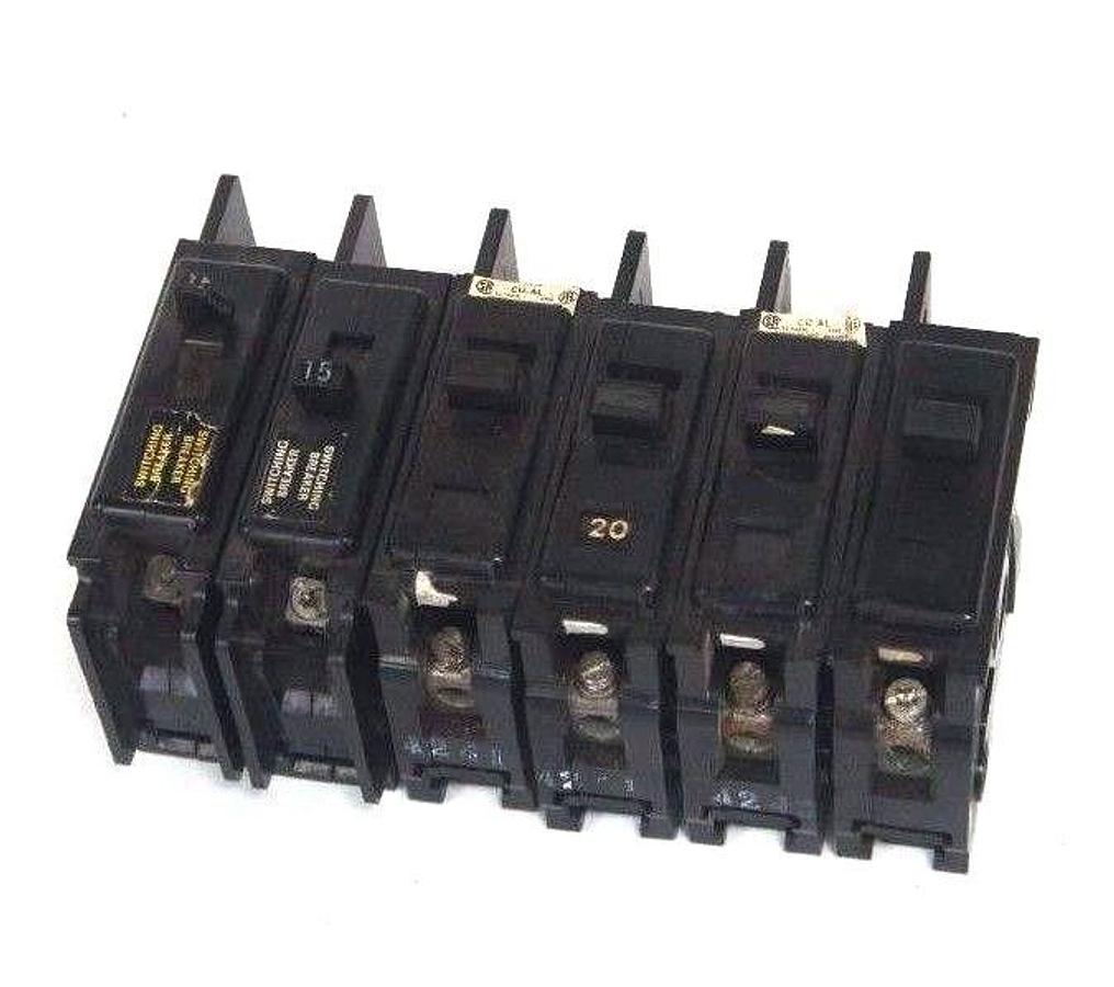 Used LOT OF 6 ITE EQ-B CIRCUIT BREAKERS 15A, 20A, EQB