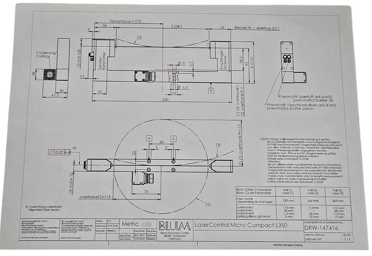 Used BLUM 147416 LaserControl Micro Compact NT L350 CNC LASER TOOL SETTER 330014477NT