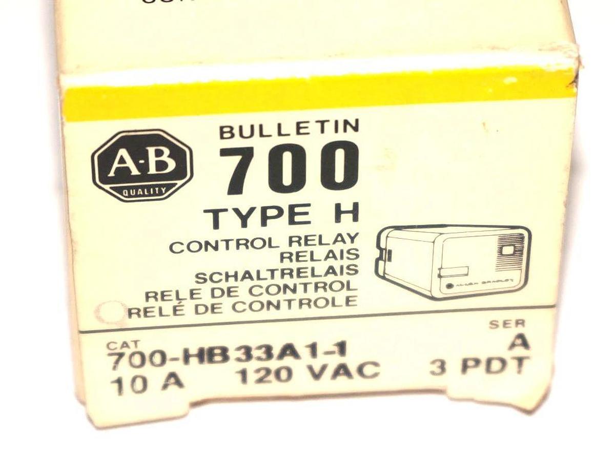 NIB ALLEN BRADLEY 700-HB33A1-1 CONTROL RELAY 10A 120VAC 3PDT SER. A 700HB33A11