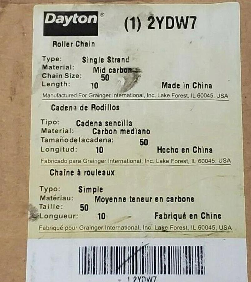 NIB DAYTON 2YDW7 ROLLER CHAIN SINGLE STRAND 10' LENGTH SIZE: 50