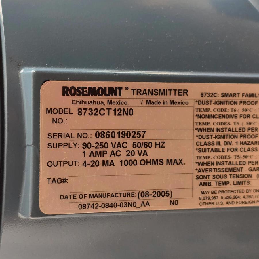 Emerson Rosemount 8732CT12N0 Smart Magnetic Flowmeter Transmitter 0 to 30 FPS