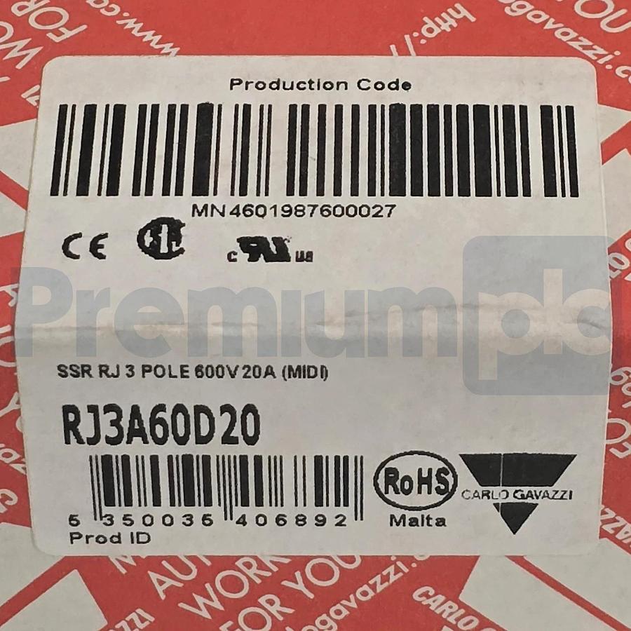 Carlo Gavazzi RJ3A60D20 | RJ3A Solid State Relay 3-Phase 20A 600VAC 5-32VDC NSMP