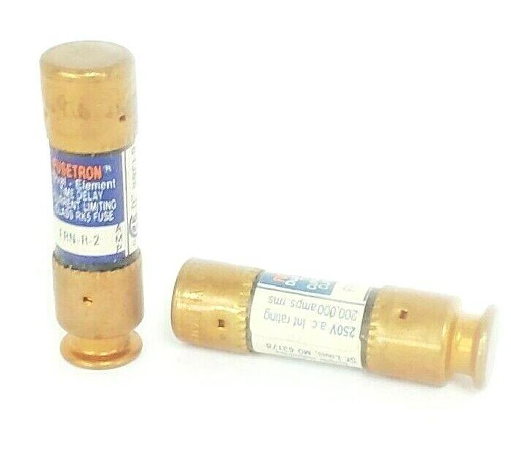 Used LOT OF 2 NEW COOPER BUSSMANN FRN-R-2 FUSES TIME DELAY 2AMP 250VAC, FRNR2