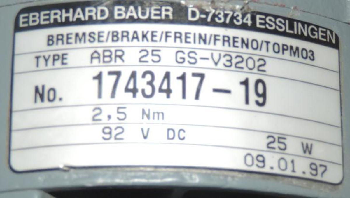 Used NEW EBERHARD BAUER DK74 SZ2-KZ/178-V3209-AS/M MOTOR M 1743412-19 D-73734