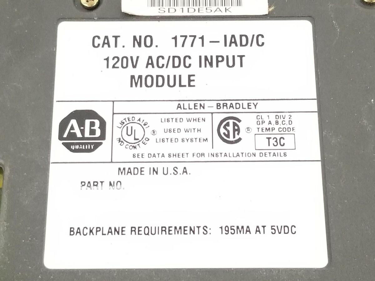 Used LOT OF 2 ALLEN BRADLEY 1771-IAD/C INPUT MODULES 1771IAD SERIES C