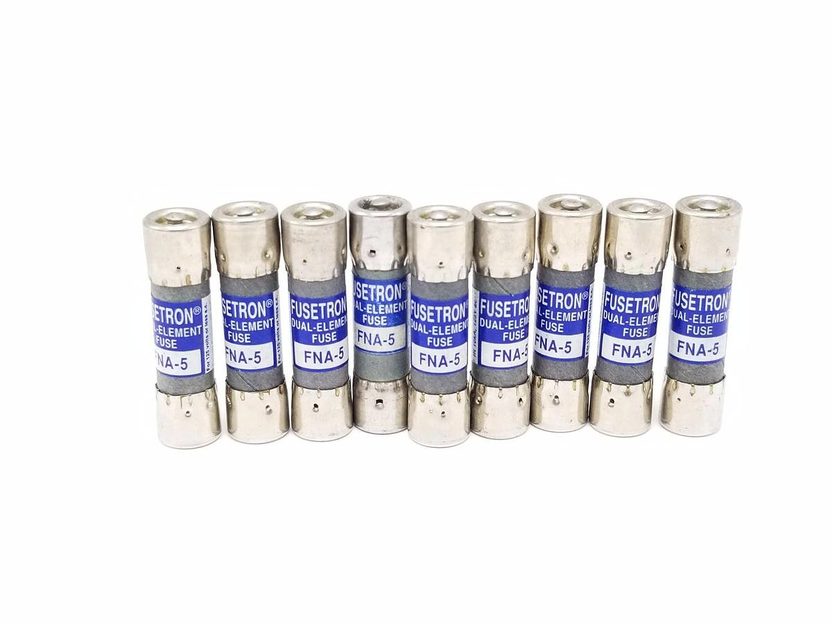 Used LOT OF 9 NEW COOPER BUSSMANN FNA-5 FUSETRON DUAL ELEMENT FUSES FNA5