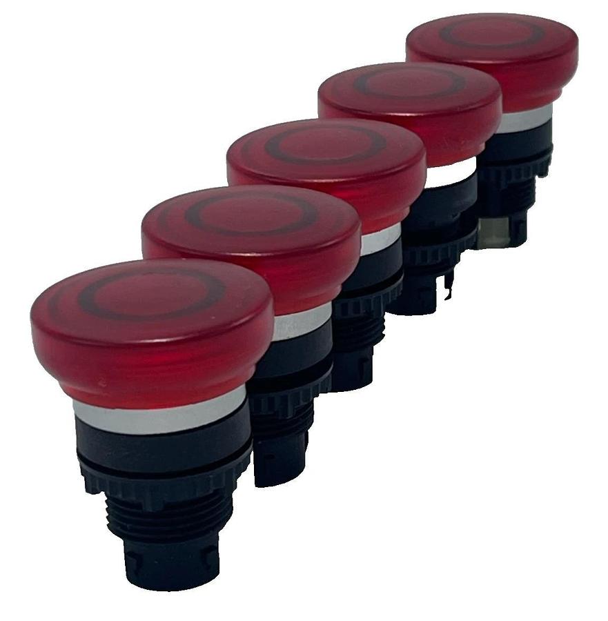 Lot of 5 Baco C28DM10 Red Mushroom Pushbutton - 40mm Pull-to-Reset - Illuminated