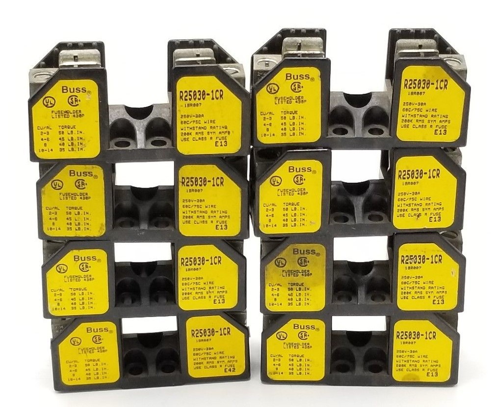 Used LOT OR 8 BUSS R25030-1CR FUSEHOLDERS 250V, 30A, 1POLE, 1BR007, R250301CR