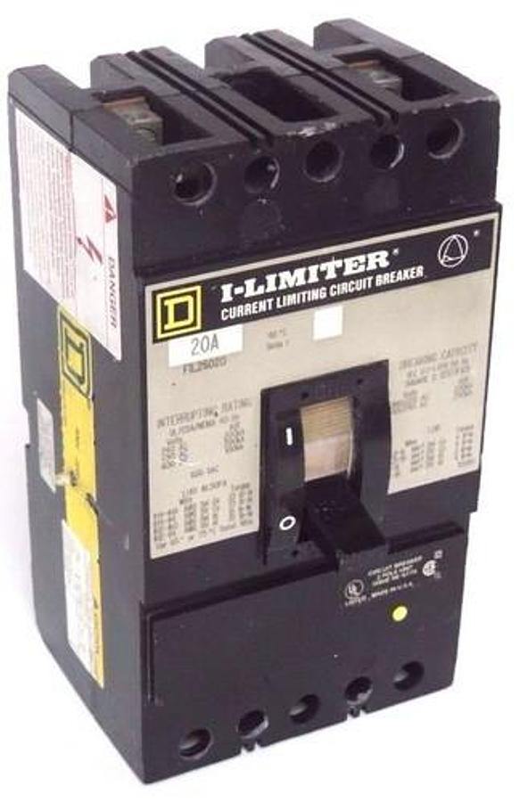 Used SQUARE D FIL26020 I-LIMITER CURRENT LIMITING CIRCUIT BREAKER 20A, 600V