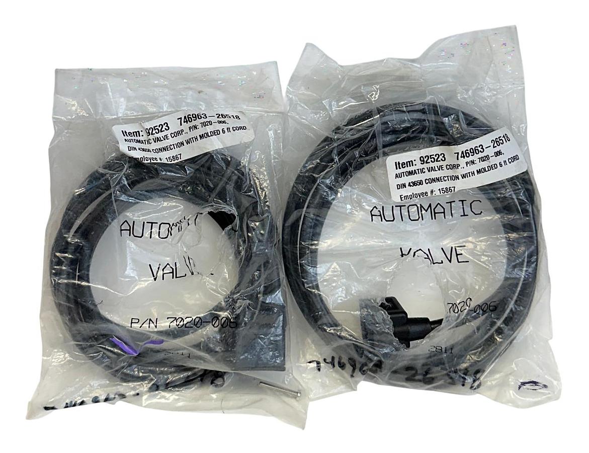 Used 2 AUTOMATIC VALVE 7020-006 / 7020006 DIN CONNECTORS W/ 6FT MOLDED CORD NSMP