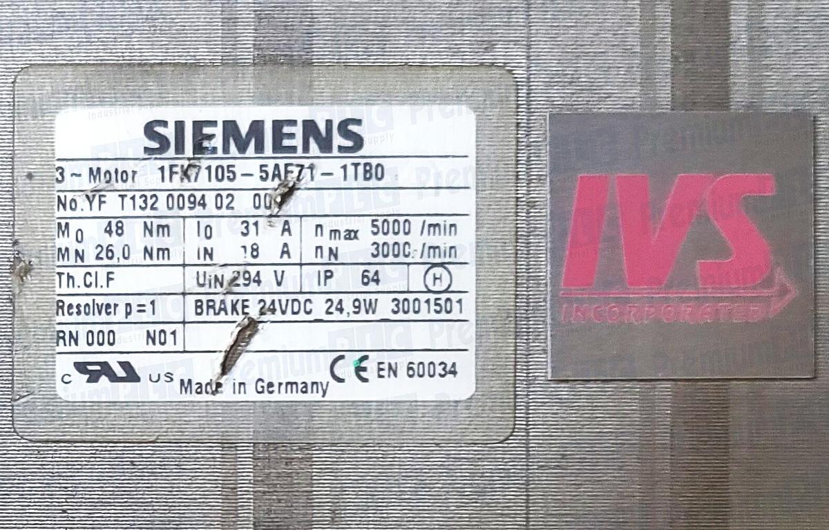 Used REPAIRED SIEMENS 1FK7105-5AF71-1TB0 SIMOTICS S SERVO MOTOR 1FK7 COMPACT 8.17kW