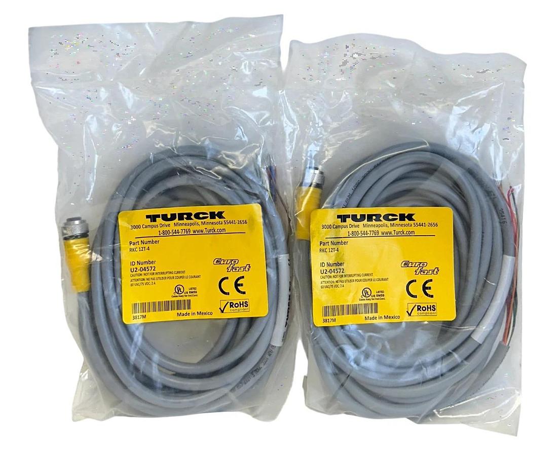 Used 2 TURCK RKC 12T-4 / U2-04572 EUROFAST SINGLE-ENDED CORDSETS M12 RKC12T4 NSFS