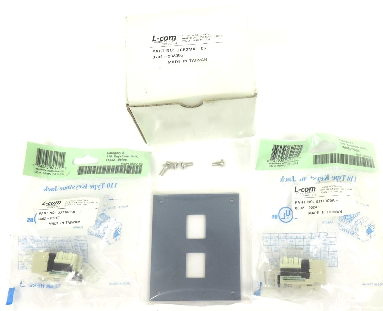 NEW L-COM USP2MK-C5 USP SUB-PNL W/2 CAT5E IDC JK, UJ110C5A-I